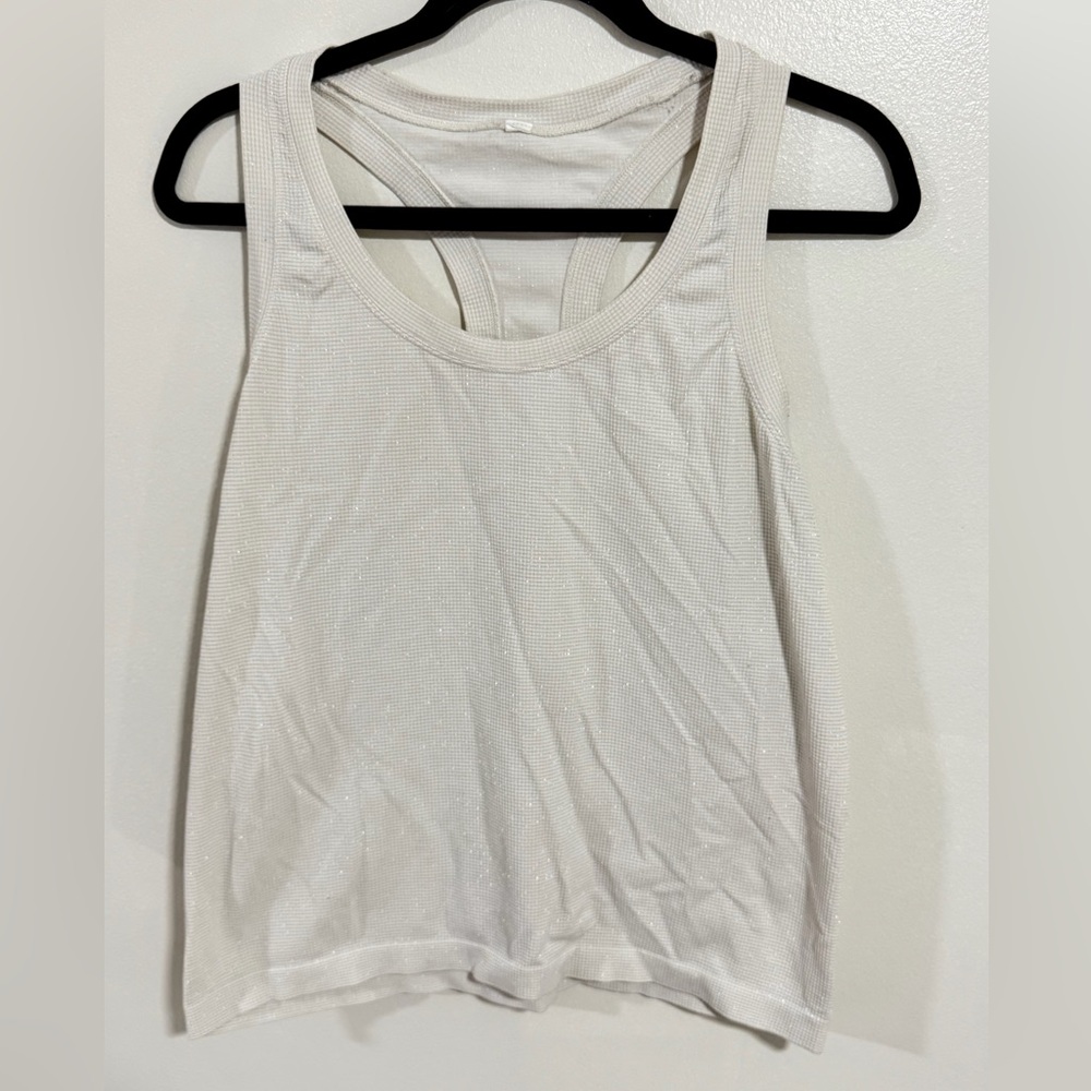 Athleta White Razor Back Top size Small white Sparkles athleisure outdoor hiking